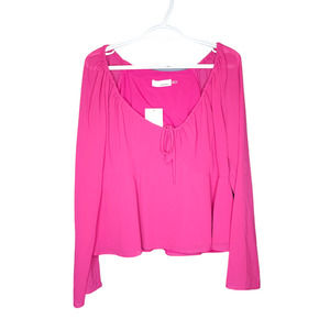 Heatherly Pink Semi Sheer Drawstring Round Neck Long Sleeve Blouse Top XL NWT